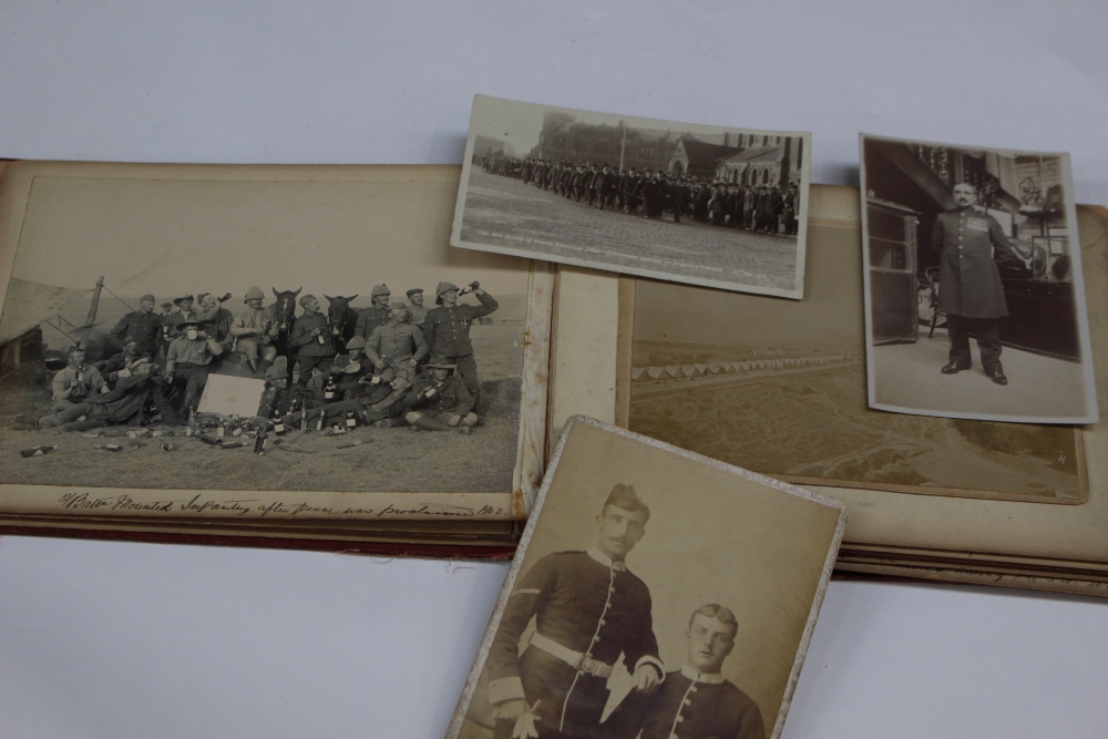 Boer War photo album with good large photos from 1899 to WW1, Boer War paperwork, maps.