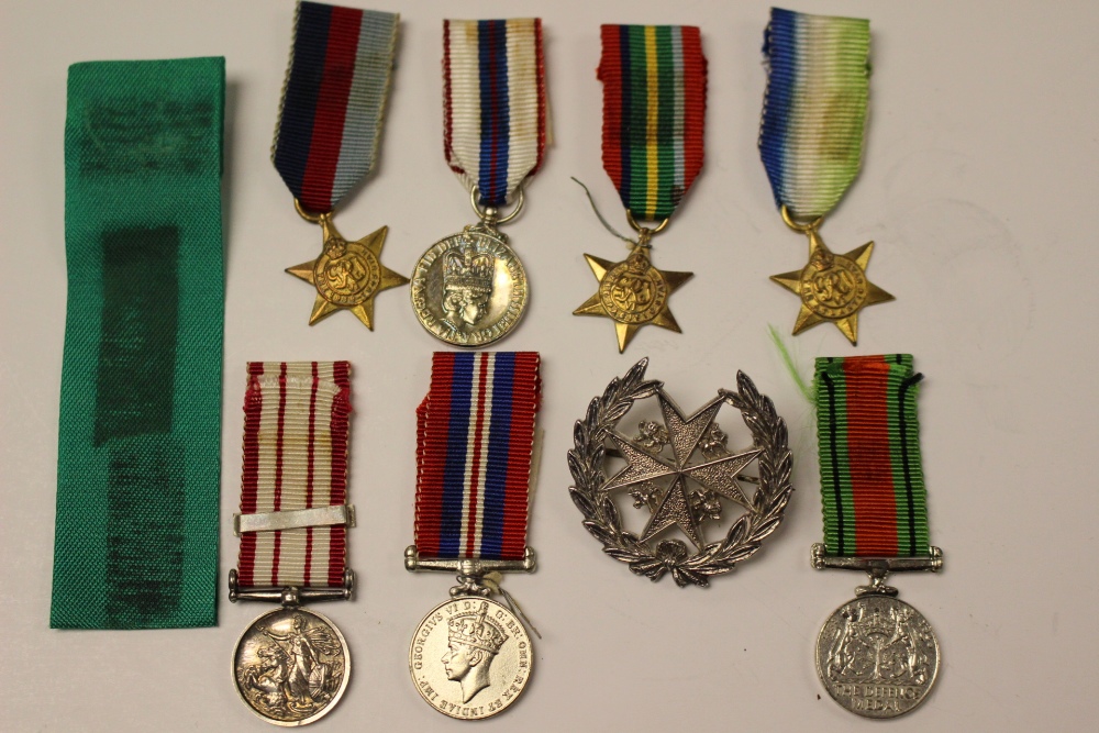 WW2 British Miniature Military medals: 1939-45 Star, Atlantic Star, Pacific Star, Defence Medal,