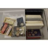 Proof Sets 1970 to 1982 Flat Packs 1983 in Blue Leather Case (14) Whitman Folders of coins,
