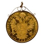 Austria gold 4 Ducats 1915 in 9ct pendant mount