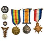 WW1 Trio, 1914-15 Star, BWM and Victory to 12736 PTE.T.KELSALL.N.STAFFS.R.