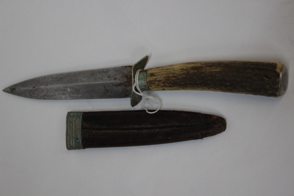 Stag Horn grip hunting/fighting knife. 12.5cm blade with makers mark of "M. Hlavacek".