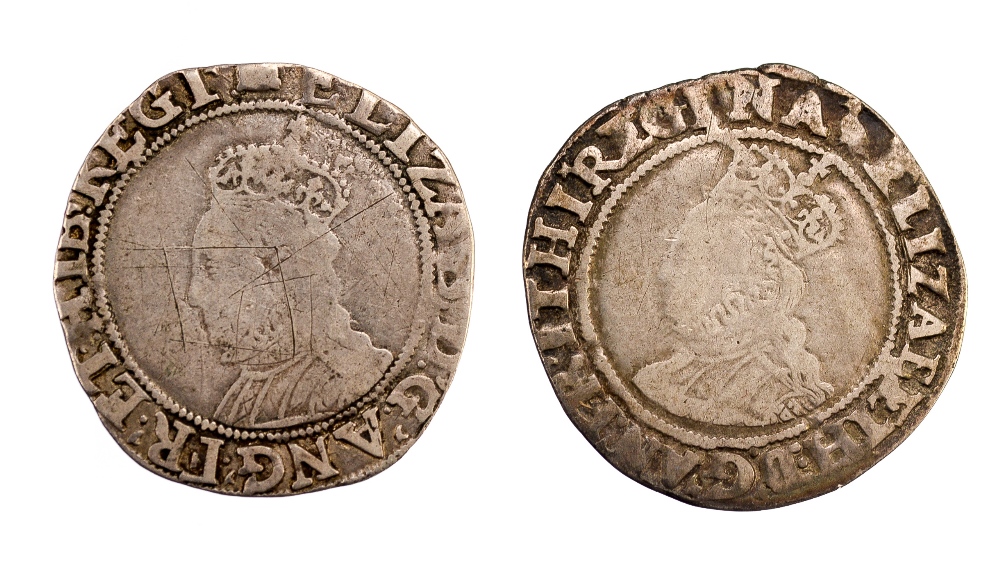 Elizabeth 1st Shillings 1560-61 mm Martlet, S2555, 1594-96 mm, Woolpack,