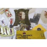 Box of mixed WW1 & WW2 British items to include nine miniature medals,