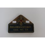 British Army Officers door name plate.