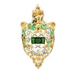 A silver gilt green and white enamelled shield badge for the past mistress of the Sheffield Cutlers