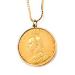 A Victorian £5 gold coin pendant and chain,