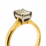 A diamond solitaire ring, the emerald cut diamond weighing approximately 1.0 carat, stamped 1.