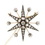 A Victorian diamond star brooch, a total of thirty-seven round old cut and rose cut diamonds,