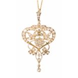 A diamond set Edwardian pendant and chain,