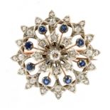 A Victorian diamond and sapphire flower head cluster brooch/pendant,