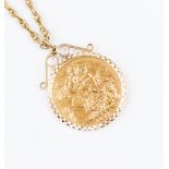 Victoria Sovereign 1879 on 9ct gold chain, 15.