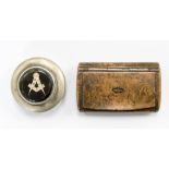 Masonic interest a late 19th early 20th Century snuff box with emblem set with paste stones and a