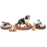 Border Fine Arts Collie dog, Collie puppy with lead and two puppies with bowl,