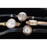 Four ladies gold wristwatches, 1920s - 1940s,