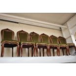 Set of six 19th century high back carved mahogany chairs, upholstered green dralon backs and seats,