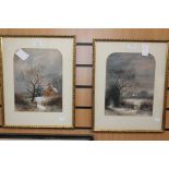 A pair of snow scene watercolours signed in pencil by W.B.
