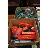Two boxes of railway track, trains,