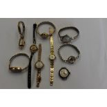 Three ladies 9ct gold wrist watch,