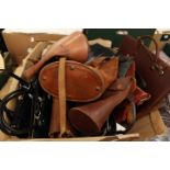 A quantity of vintage handbags, music cases,