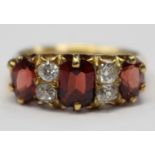 A Victorian diamond and garnet 18ct yellow gold ring,