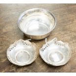 A pair of pierced silver bowls - bases, Birmingham 1919,