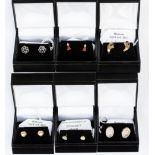 Six pairs of 9ct gold earrings (butterfly backs) set with pearls and gemstones