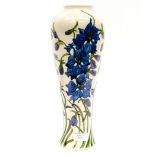A Moorcroft vase in the Delphinium pattern, designed by Kerry Goodwin, dated 2015,