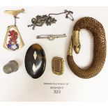 Jewellery including hair bracelet, silver brooches,