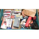 Two boxes of assorted boxed and unboxed diecast vehicles and games to include: Dinky and Matchbox