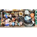 A box of assorted figures and Toby jugs, including Beswick, Cooper Craft, Doulton,