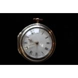 Ellicott of London, a George III silver pair case pocket watch, circa 1776, diamond end stone,