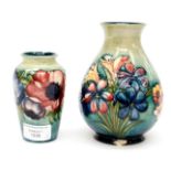 A Moorcroft anemone shouldered vase, pale turquoise; together with another baluster vase,