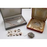 A boxed Ciro pearl necklace with 9ct gold clasp and matching earrings,