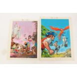Two watercolour designs for book covers, depicting Snow White and the Seven Dwarfs,