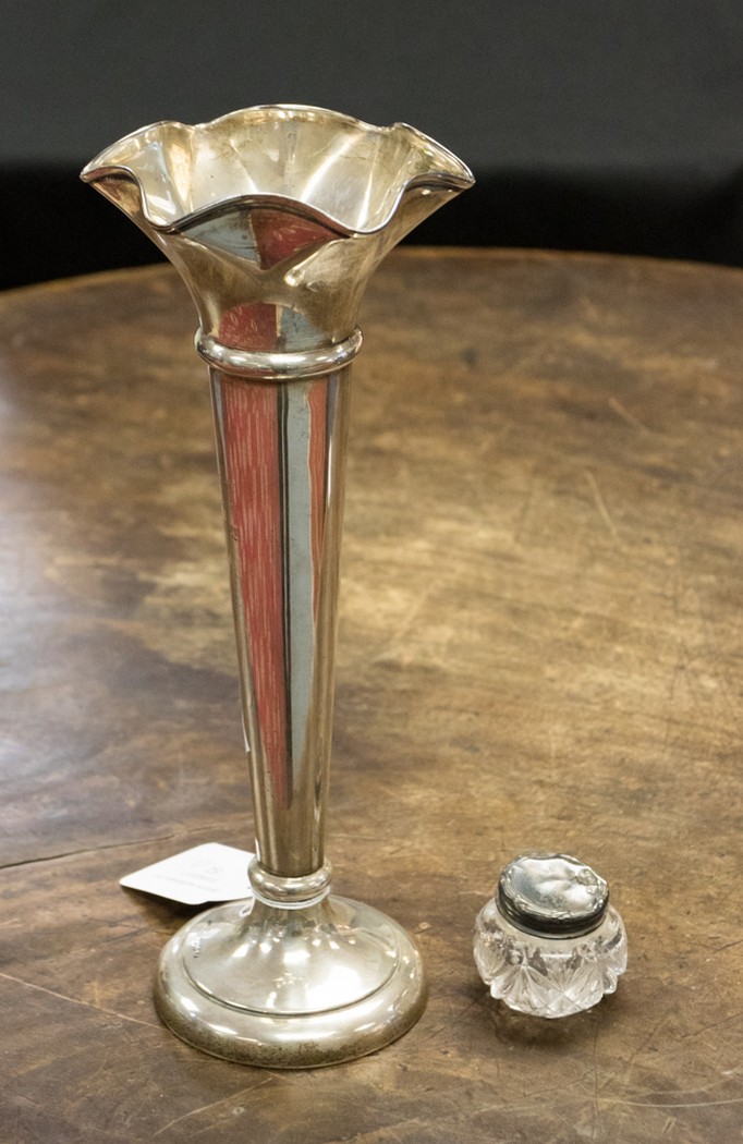 A Sheffield fluted top trumpet vase, hallmarked Sheffield,