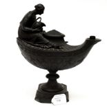 A Wedgwood of Etruria basalt wear oil lamp, filial to lid absent,