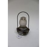 A 1930s owl frosted glass night light