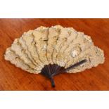 A horn and skin 19th century Chinese fan,
