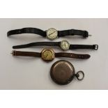 A 1920s ladies 9ct rose gold wrist watch (leather strap) with gold buckle;