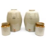 Two four gallon stoneware flagons and two jars