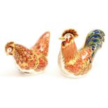 A Royal Crown Derby 'Bantam Cockerel' and a 'Bantam Hen' by Hugh Gibson,