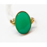 A gold and polished jade ring, size N,
