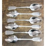 A set of six William IV silver table spoons in a fiddle pattern, free of initials,