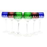 A Harlequin set of six Waterford Clarendon Hock glasses, comprising three pairs in cobalt,
