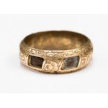 A Victorian wedding band inscribed 1887 - memorial and love token with plaited hair behind sliding