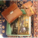 Two gentlemen's grooming kits, a 1920s alarm clock, cutlery, tools,
