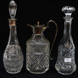 A crystal cut-glass claret jug with silver plated mounts and handle,
