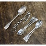 Five silver teaspoons, Sheffield 1894, maker John Round, a spoon,