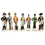 A collection of seven porcelain figures in Military uniform 1950s Italian Alfretto porcelain (7)